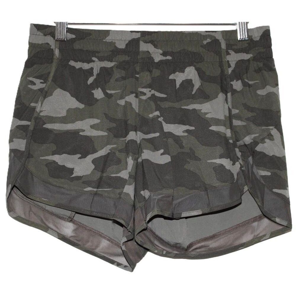 Womens Athleta Printed Mesh Racer Run Short 4" Green Camo Running Shorts Size S